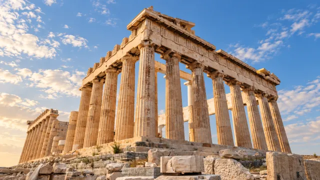 Parthenon columns on the Acropolis in warm afternoon light