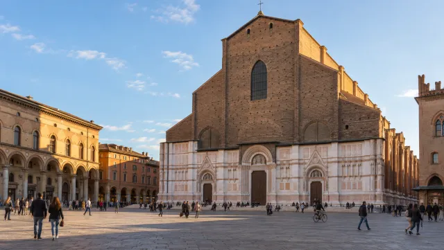 The Basilica di San Petronio across Piazza Maggiore in Bologna