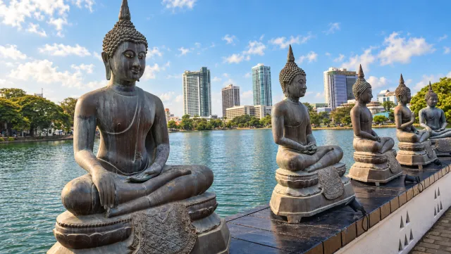 Buddha statues at Seema Malaka beside Beira Lake in Colombo