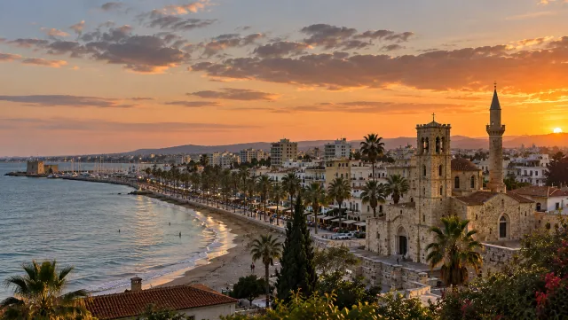 Larnaca waterfront at sunset