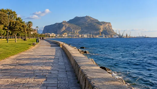 Monte Pellegrino beyond the Foro Italico waterfront in Palermo