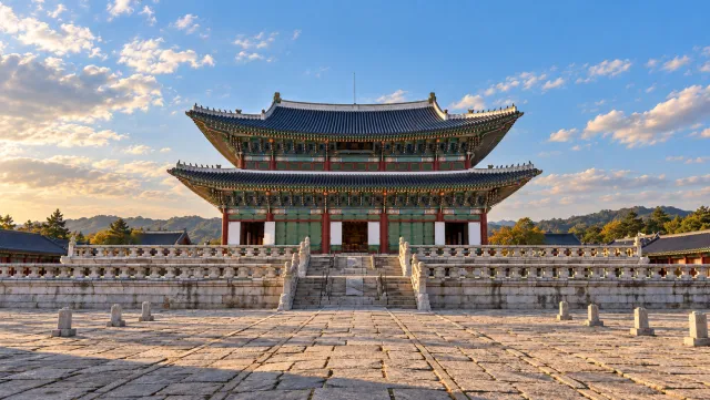Geunjeongjeon Hall at Gyeongbokgung Palace in warm afternoon light