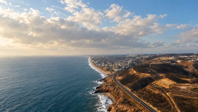 Pacific coastline and the scenic coastal highway beside Tijuana, Mexico